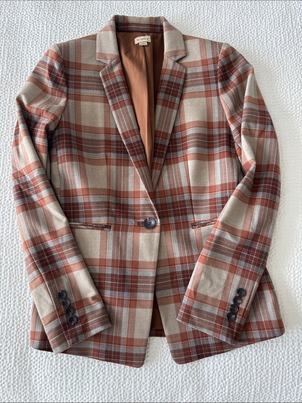 Cremiuex Women’s Brown Plaid Tailored Blazer